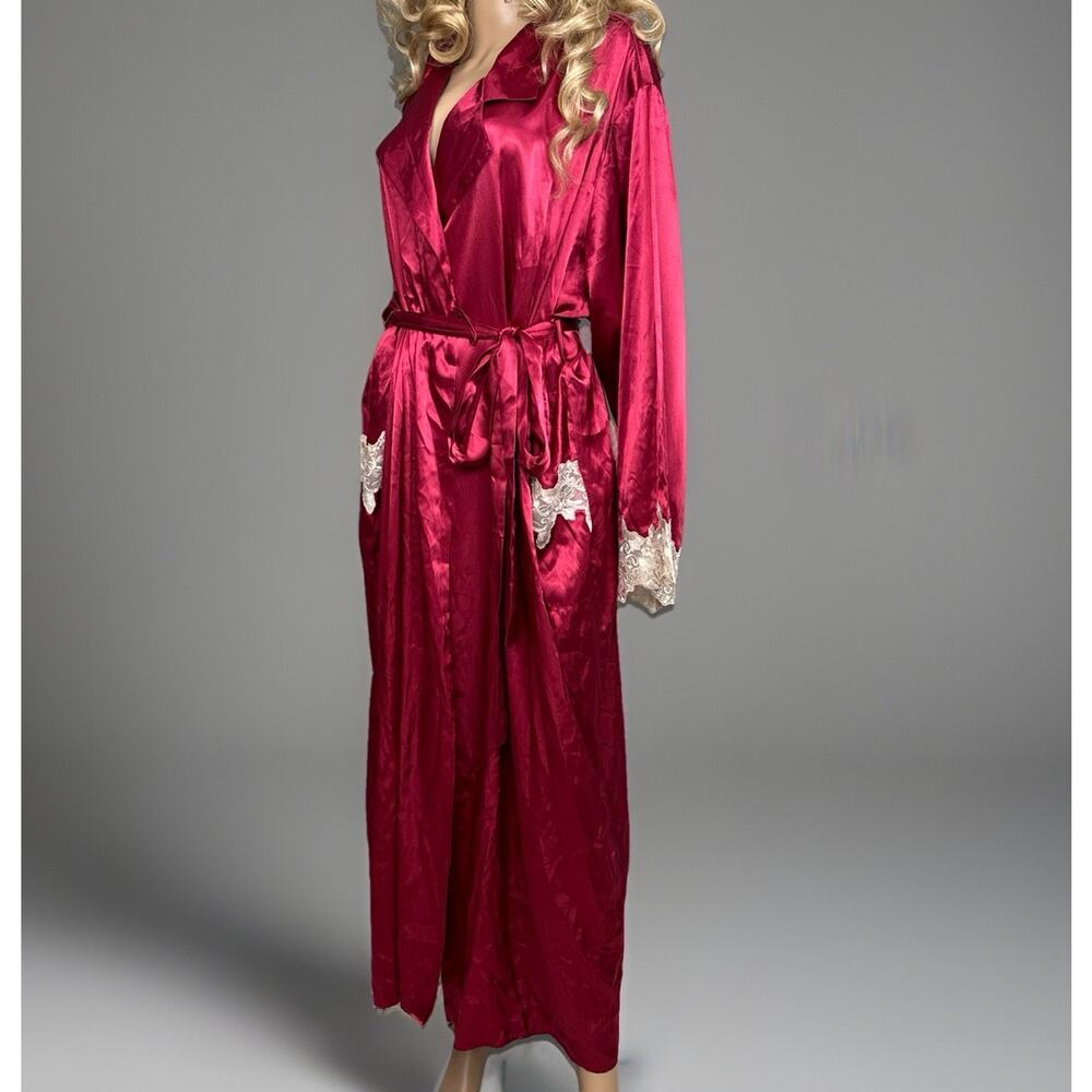 Vintage Jaclyn Smith Studio Intimates Plus Size 3X Robe Red Satin Lace New NOS